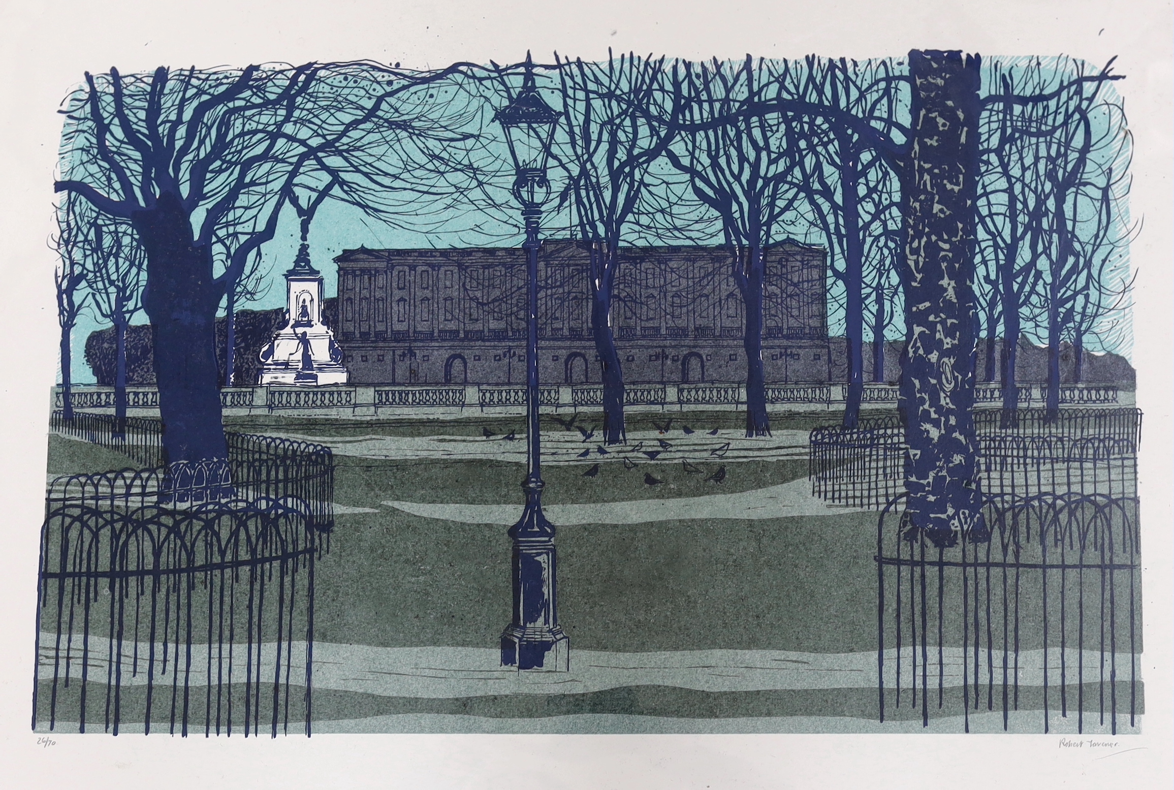 Robert Tavener (1920-2004) two colour lithographs, Salisbury Cathedral and Green Park, each signed in pencil, limited edition, 11/50 and 26/70, unframed, each 56 x 70cm